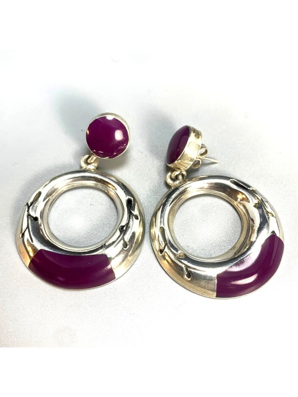Purple Turquoise Door Knocker Dangle Earrings 950 Sterling Silver Size 2" Length